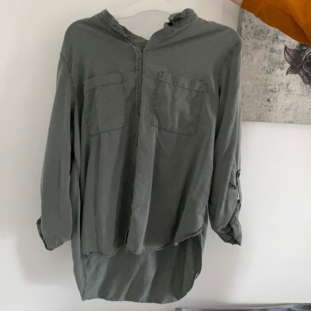 Safe green button down blouse